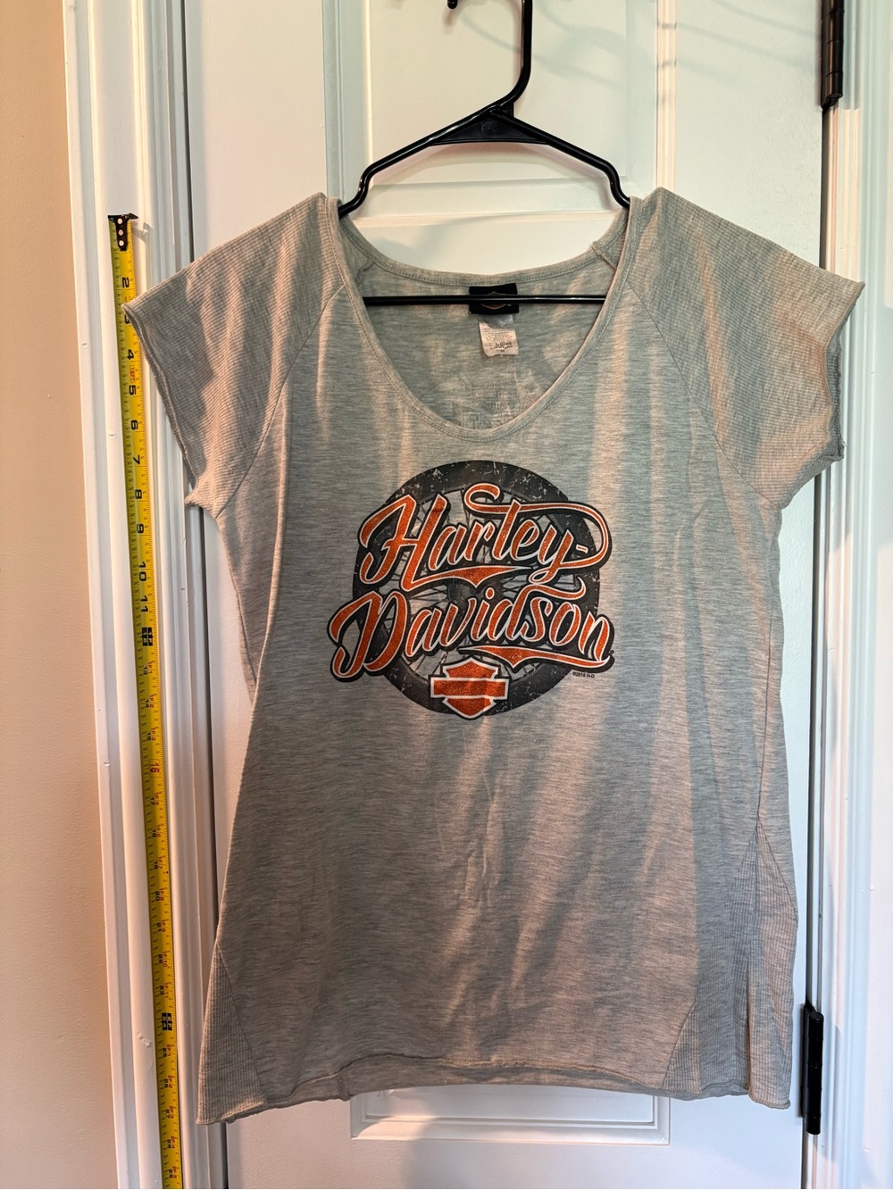 Harley-Davidson Gray Tee with Orange & Black Script Logo